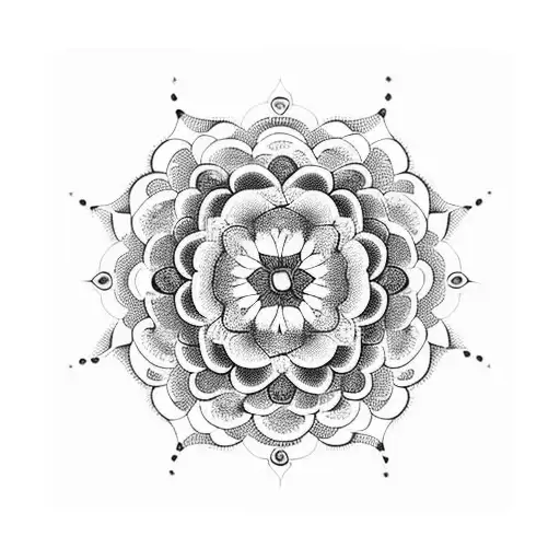 A Floral Mandala With Roses In Blackwork Style