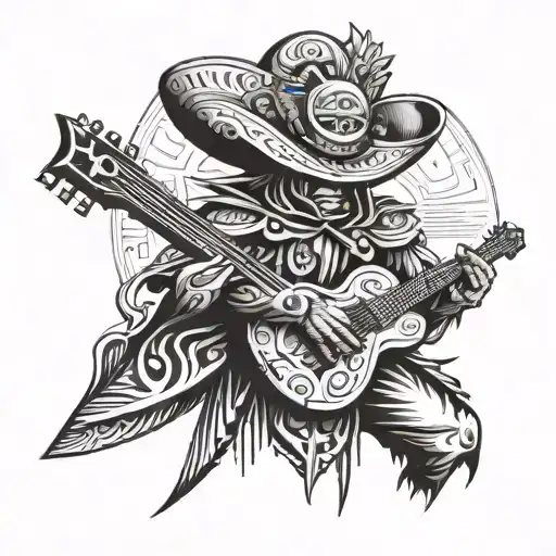 A Futuristic Graphic Design Of A Mexican Warrior Blending With Music Elements