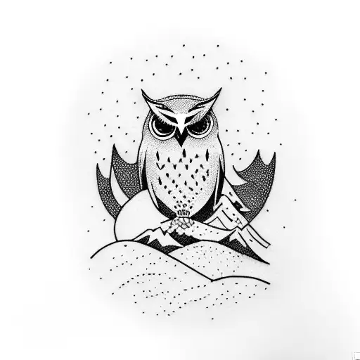 A Surfer Riding A Wave With A Mountain Backdrop With A Owl Outline