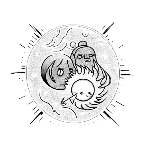 Sun And Moon Kissing Over A Book With Water And Fire Elements