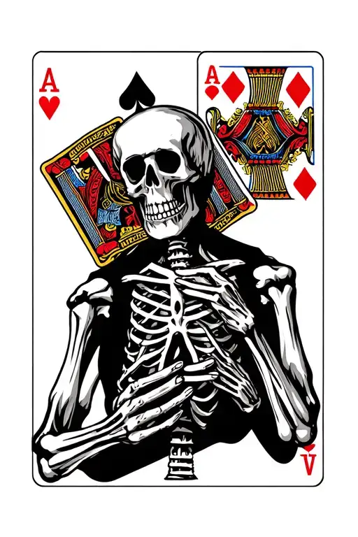 Skeleton Holding Ace And King Cards Spread