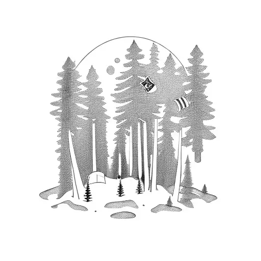 A Tent Surrounded By Pine Trees With A Texas Flag Flying High