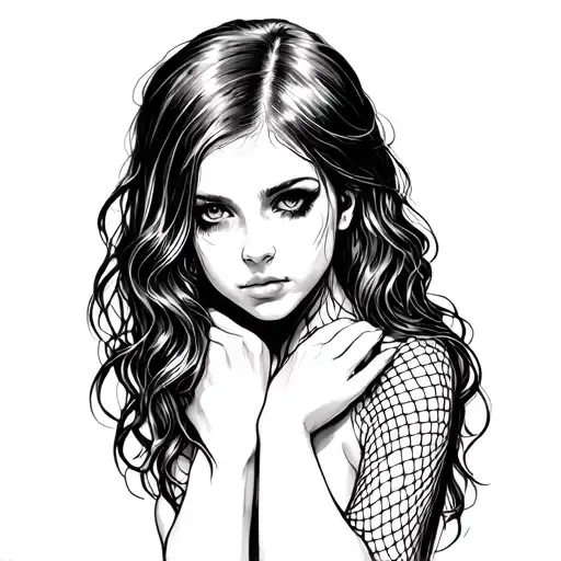 Generate A Tattoo Of A Hot Girl Goth Ghost Girl Wearing Fishnet Stockings On Her Legs