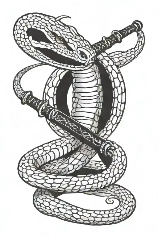 Create A Tattoo Of A Cobra That Is Wrapped Around A Katana