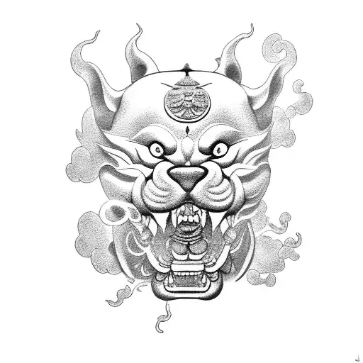 Foo Dog Statue And Clouds Surrounding