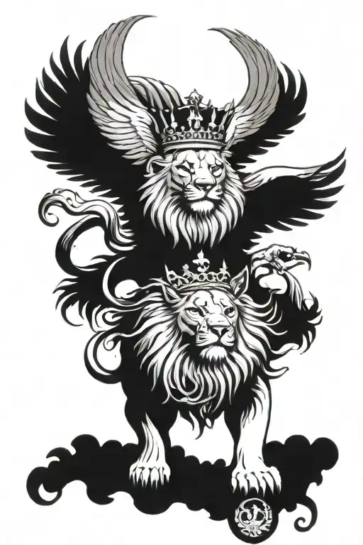 Lion With Crown And Eagle Flying