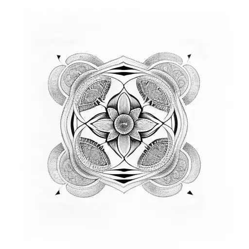 Arm Sleeve Of A Geometric Flower Of Life With Nordic Symbols Incorporated Into The Design