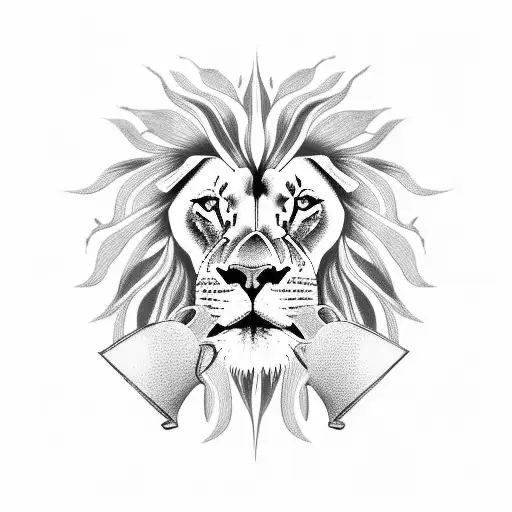 A Lion And A Coffee Cup Intertwined With Vines