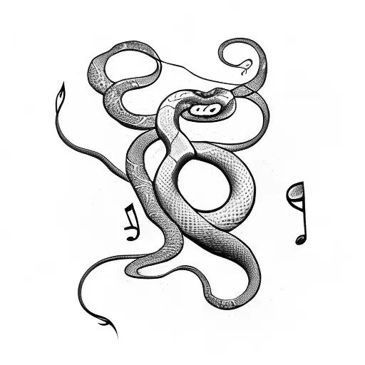 A Sketch-style Tattoo Of A Snake Coiled Around A Tree Branch With Musical Notes Floating In The Air