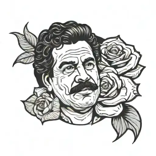 A Stylized Portrait Of Pablo Escobar With A Rose In His Mouth