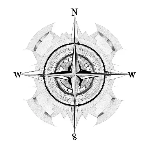 Blackwork With Compass And The World And My Dog As My Spirit Animal And Companion