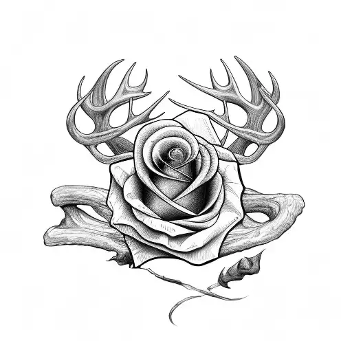 Moose Antler Intertwined With A Rose