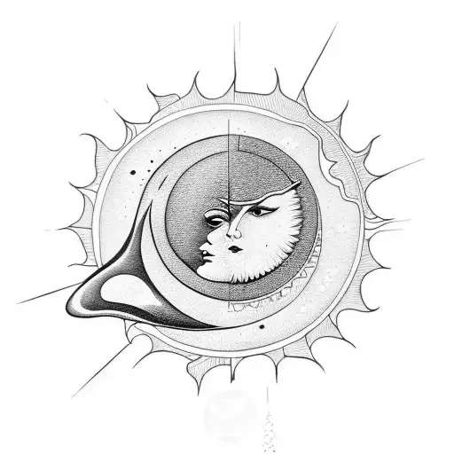 Abstract Representation Of The Sun And Moon In Deep Line