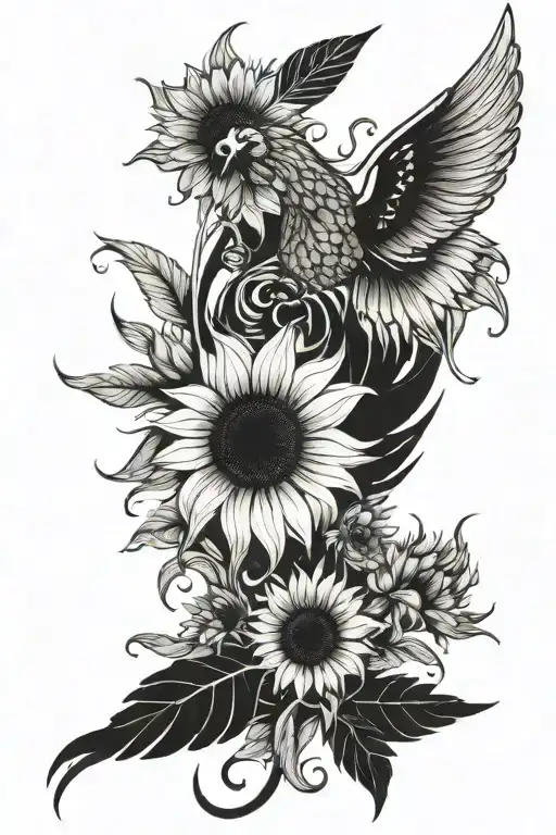 Sunflower And An Angel Wing Cascading