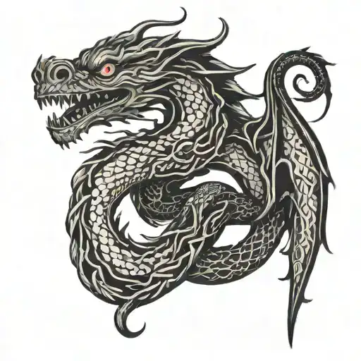 An Old School Dragon With Snake Tongues Curling Around Him