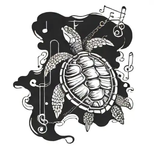 A Sea Turtle Swimming Through A Musical Staff With Notes Floating Around It