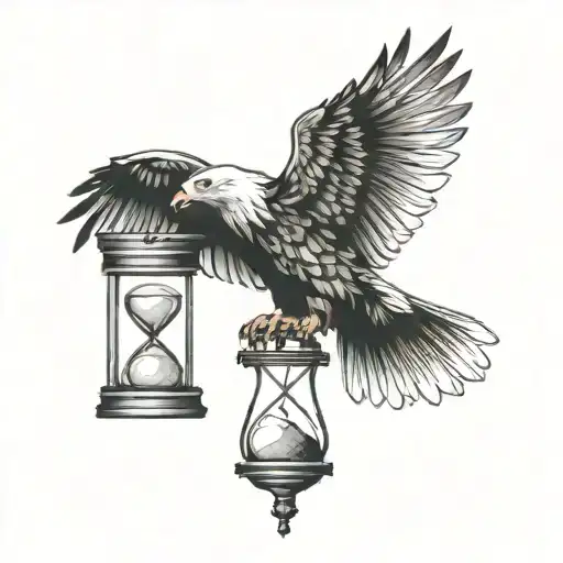 Eagle With Hourglass Tattooed On The Outside Of The Arm In Blackwork Sketch