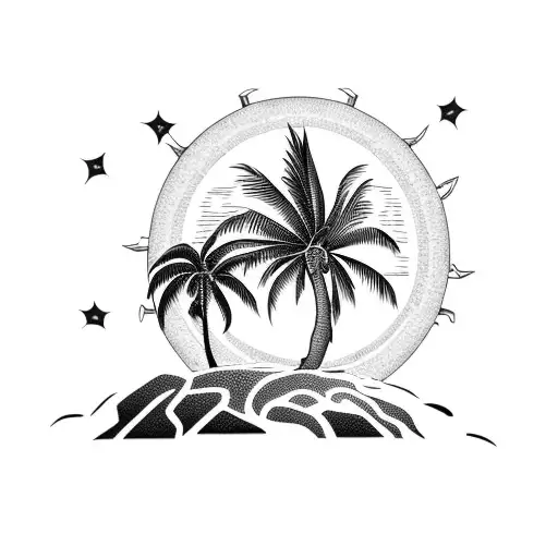 A Palm Tree With A Sunset In The Background