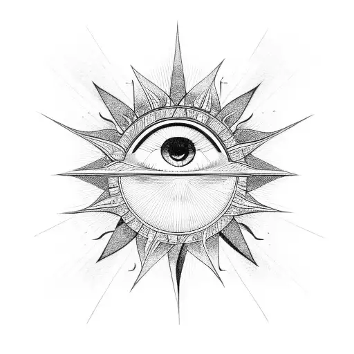 All Seeing Eye Triangle Sun Rays Art Deco Pattern