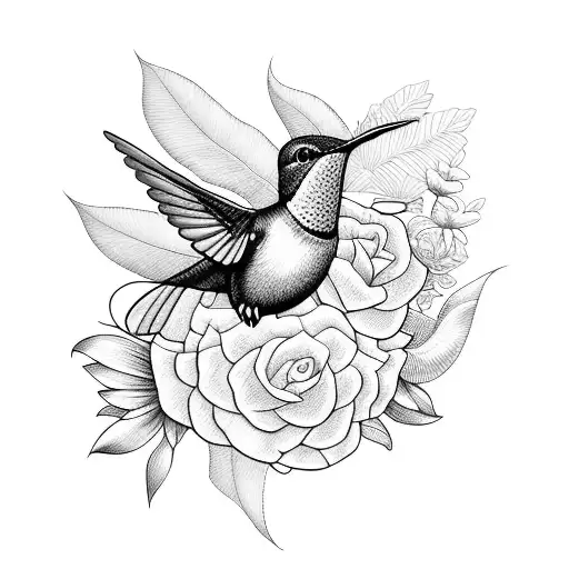 Hummingbird Made Of Flowers