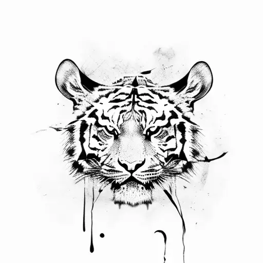 A Fierce Tiger Surrounded By Abstract Brushstrokes