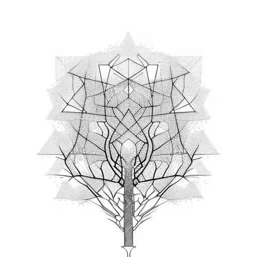A Geometric Representation Of A Tree With Intricate Patterns And Flowing Branches