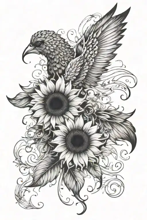 Sunflower And An Angel Wing Cascading Smoke