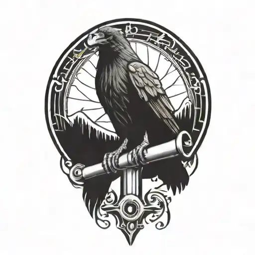 Raven Perched Mechanics Wrench Crossed Together Symbolizing