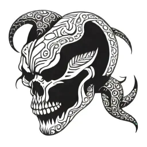 Tribal Horned Skull Tattoo Of A Snake