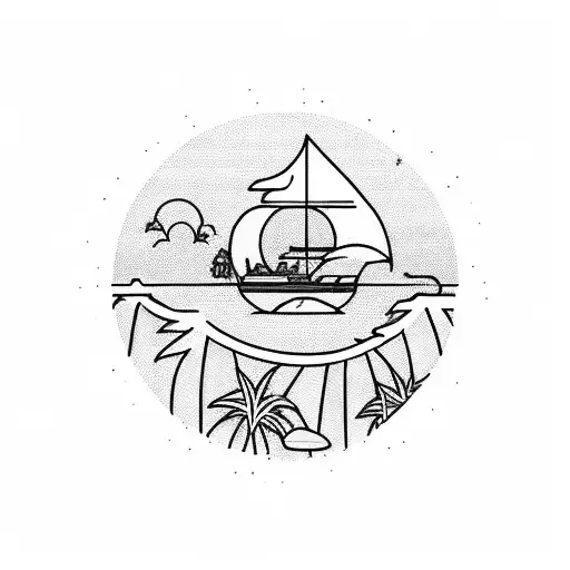 A Beach Sunset With Palm Trees Forming The Shape Of A Fighter