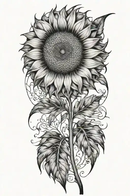 A Sunflower Made Of Feathers With Intricate Dotwork Details
