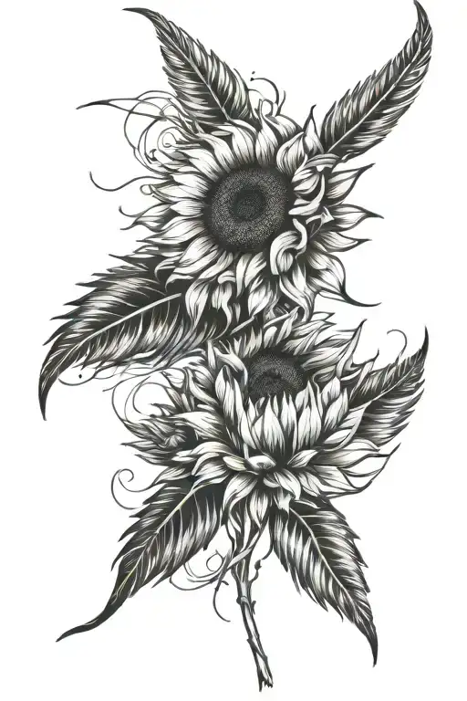 Sunflower And A Feather Cascading