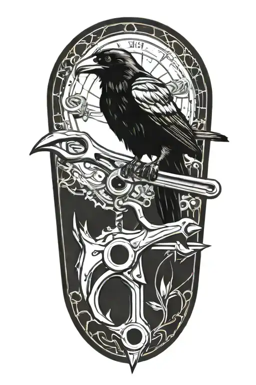 Raven Perched Mechanics Wrench