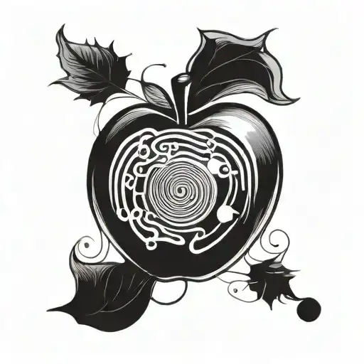 A Fusion Of A Physics Symbol And An Apple Forming A Unique And Abstract Tattoo Design