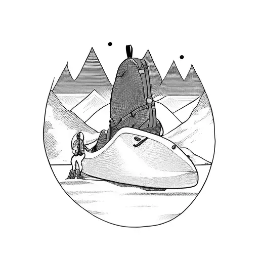 A Kayak On The Bed Of A Creek With A Backpack Resting Next To It With Mountains As The Background