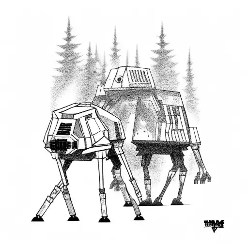 Darth Vader In The Forest With At-at In The Background