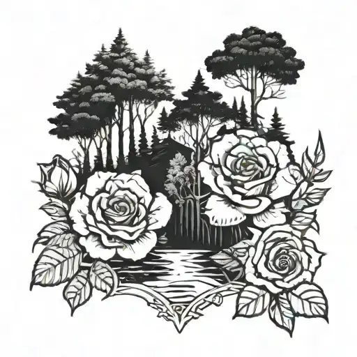 Mother Nature Roses In A Forest Scene