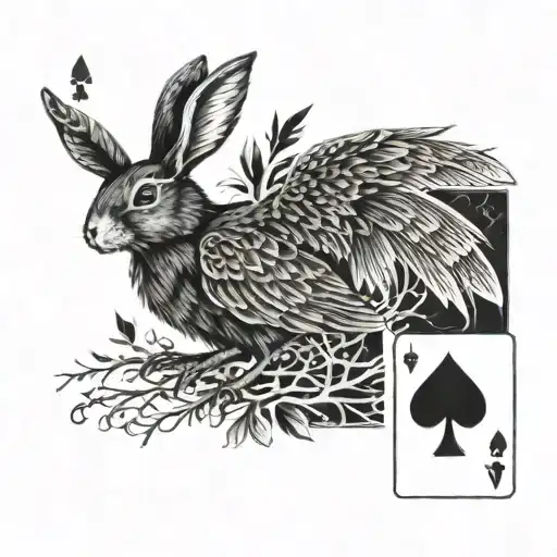 The Rabbit And The Raven Look In Different Directions Up And Down Like Blackwork Playing Cards