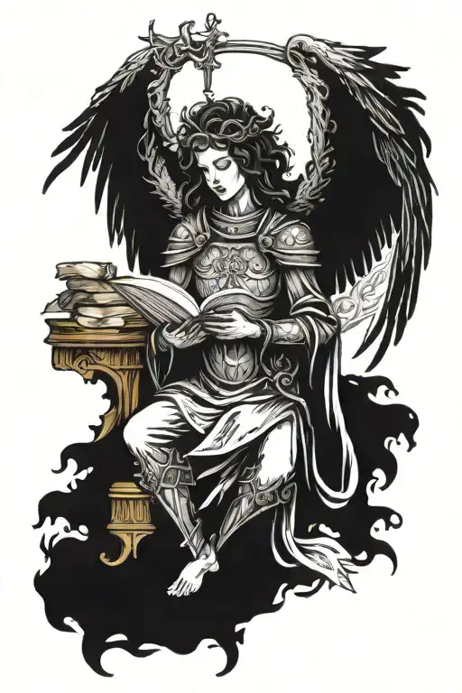 Gothic Warrior Angel Protecting Book With Family Tree