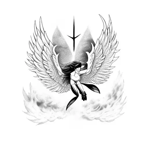 A Fierce Harpy With Black Wings Soaring Through The Sky