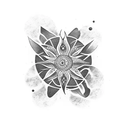 A Black Tribal Tattoo Incorporating Elements Of Nature And The Cosmos