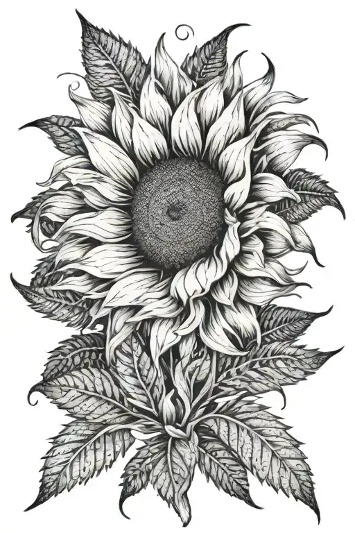 A Sunflower Made Of Feathers With Intricate Dotwork Details