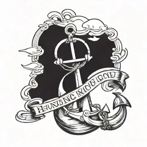 Anchor Connected To Word Connected To Boat Sailing Towards