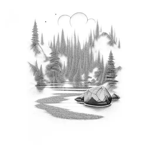 A Serene River Flowing Through A Forest With A Bible Verse Subtly Integrated