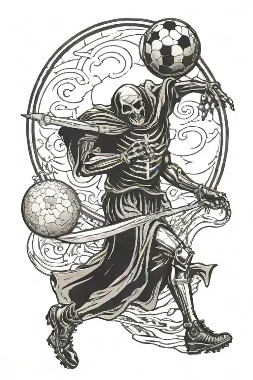 A Football In Front Of The Grim Reaper's Scythe Looking Moon