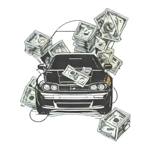 Incorporate A Sleek Sports Car With Stacks Of Cash And A Subtle Nod To Drugs In The Design