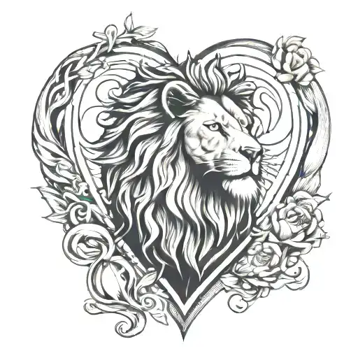 Lion Inside A Human Heart Surrounded