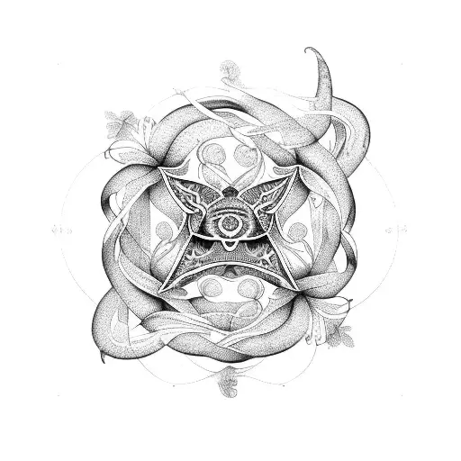 Pisces Symbol Intertwined With Vines And Blooming Flowers