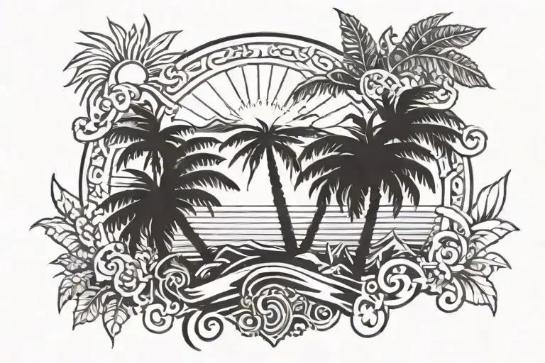 Palm Tree And Sun And Crown