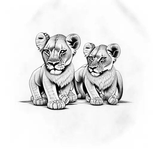 Lion With 3 Lion Cubs